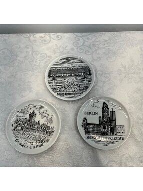 Set Of 3 Vintage German Souvenir Plates - Berlin Schloss Herrenchiemsee Burg Coc